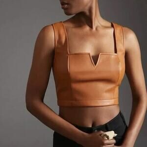 Anthropologie MAEVE Faux Leather Notch Tank Top Crop Brown Tan Festival Boho 2